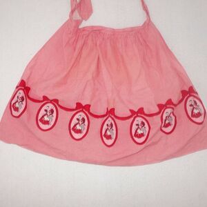 Vintage Embroidered Red White Gingham Half Skirt Apron Plaid